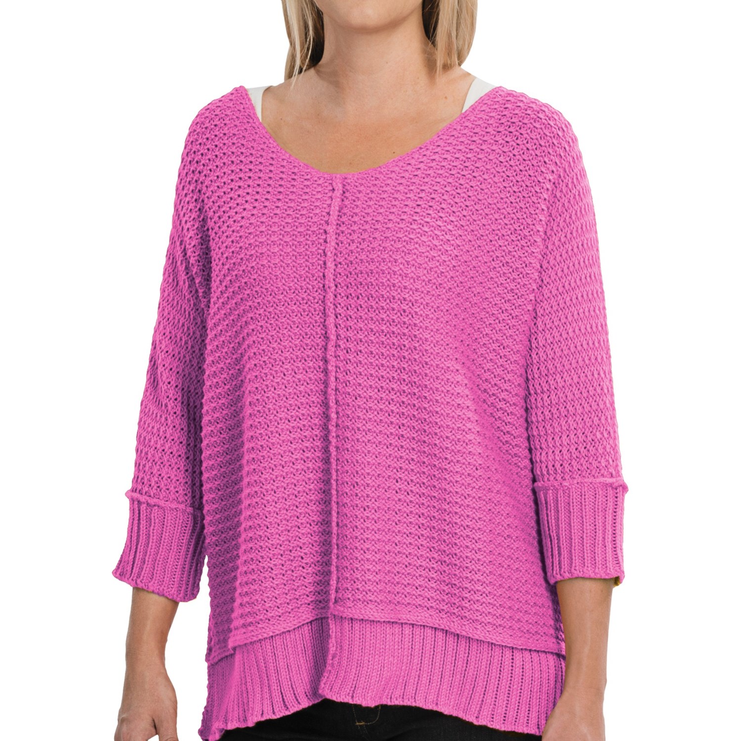 Pure Handknit Harbor Sweater - 3/4 Sleeve (For Women) in Craft Pink