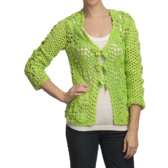 Pure Handknit Kata Cardigan Sweater - Tie Front (For Women) in Funky Lime