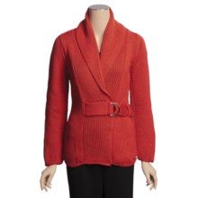 Pure Handknit Milan Belted Cardigan Sweater - Exaggerated Shawl Collar (For Women) in Bold Red - Closeouts