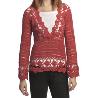 Pure Handknit Neya Crochet Pullover (For Women) in Daytripper Red