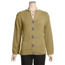 Pure Handknit Split Collar Cardigan Sweater - Cotton (For Women) in Yellow Curry - Closeouts