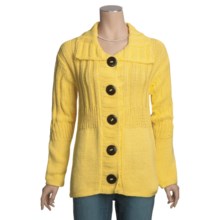Pure Handknit Spread Collar Cardigan Sweater - Cotton (For Women) in Lemon Sherbet - Closeouts