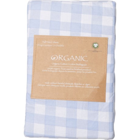 Organic Queen Cotton Fitted Sheet - Gingham Powder Blue - GINGHAM POWDER BLUE ( )