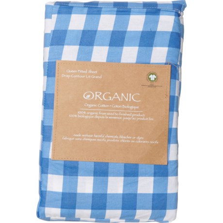 Organic Queen Cotton Fitted Sheet - Gingham Set Sail Blue - GINGHAM SET SAIL BLUE ( )