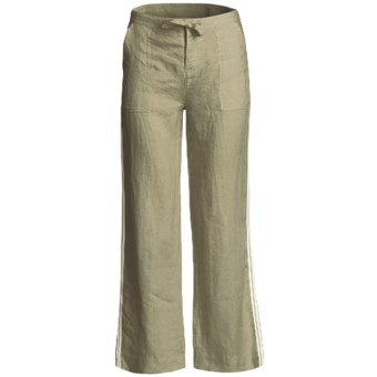 Relaxed Fit Pants with Side Stripe - Linen (For Women) in Tea