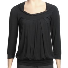 Renuar Gathered Neck Shirt - 3/4 Sleeve (For Women) in Black - Closeouts