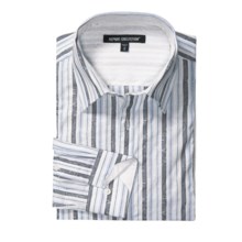 Report Collection Cotton Jacquard Stripe Sport Shirt - Long Sleeve (For Men) in Blue - Closeouts