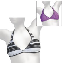 Reversible Tie Halter Bikini Swimsuit Top (For Women) in Black/White R/Purple/White - Closeouts
