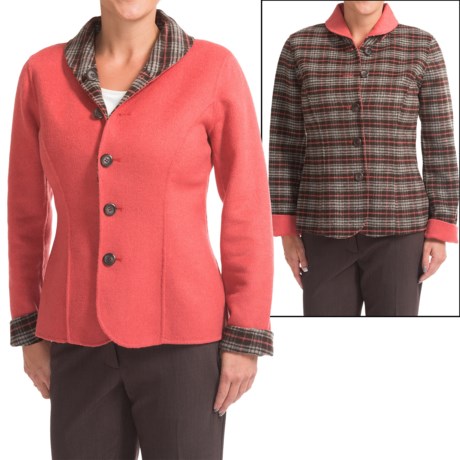 Reversible Wool Blend Plaid Jacket (For Women)