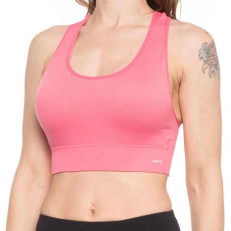 RBX Rib-Knit Seamless Sports Bra - 2-Pack, Low Impact, Racerback (For Women) - WHITE/TROPICAL PINK (L )