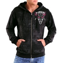 Rock & Roll Cowboy Distressed Screenprint Hoodie Sweatshirt - Zip Front (For Men) in Black - Closeouts