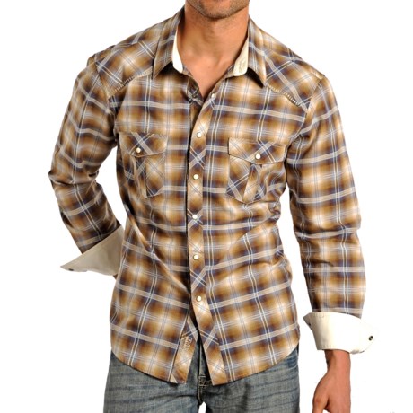 Rock and Roll Cowboy Lurex(R) Plaid Western Shirt Woven Cotton, Snap Front, Long Sleeve (For Men)