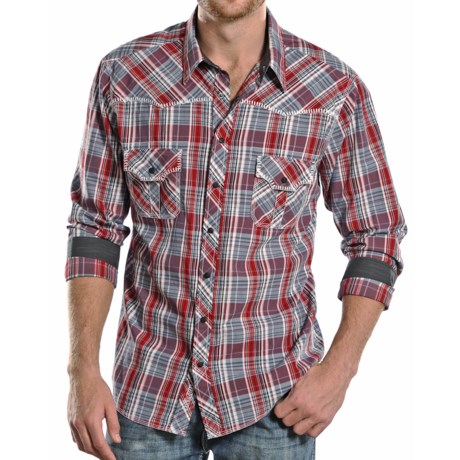 Rock and Roll Cowboy Poplin Plaid Shirt Snap Front, Long Sleeve (For Men)
