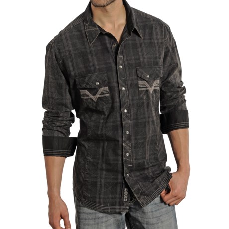 Rock and Roll Cowboy Tonal Plaid Multi Stitch Shirt Snap Front Long Sleeve For Men