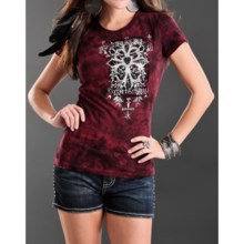 Rock & Roll Cowgirl Allover Tie-Dye Applique T-Shirt - Short Sleeve (For Women) in Deep Red - Closeouts