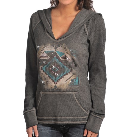 Rock and Roll Cowgirl Aztec Hoodie V Neck (For Women)