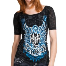 Rock & Roll Cowgirl Burnout Sleeve Shirt - Short Sleeve (For Women) in Black - Closeouts