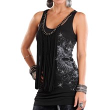 Rock & Roll Cowgirl Chain and Fringe Tank Top (For Women) in Black - Closeouts