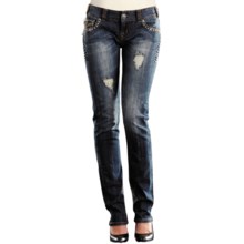 Rock & Roll Cowgirl Contrast Stitch Nailhead Trim Skinny Jeans - Low Rise (For Women) in Med Wash - Closeouts