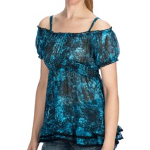 Rock & Roll Cowgirl Crinkle Georgette Peasant Shirt - Short Sleeve (For Women) in Turquoise - Closeouts