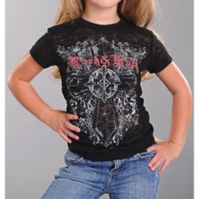 Rock & Roll Cowgirl Cross Burnout T-Shirt - Short Sleeve (For Girls) in Black - Closeouts