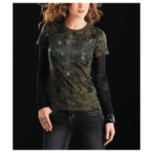 Rock & Roll Cowgirl Cross-with-Wings Shirt - Long Burnout Sleeve (For Women) in Olive - Closeouts