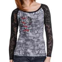 Rock & Roll Cowgirl Cross with Wings T-Shirt - Long Burnout Sleeve (For Women) in Black - Closeouts