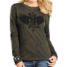 Rock & Roll Cowgirl Crown Wings T-Shirt - Long Sleeve (For Women) in Olive - Closeouts