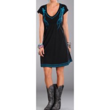 Rock & Roll Cowgirl Embroidered Dress - V-Neck, Short Sleeve (For Women) in Black - Closeouts