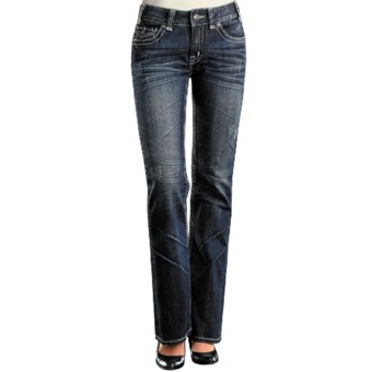 Rock & Roll Cowgirl Embroidered Tribal Cross Jeans - Mid Rise, Bootcut (For Women) in Med Wash
