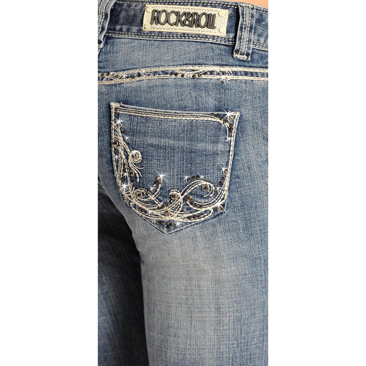 Rock & Roll Cowgirl Fancy Embroidered Pocket Jeans (For Women) Save 55