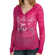Rock & Roll Cowgirl Fleur-de-Lis Burnout Hoodie Sweatshirt (For Women) in Hot Pink - Closeouts