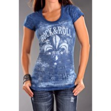 Rock & Roll Cowgirl Fleur De Lis Burnout Tunic T-Shirt - Short Sleeve (For Women) in Royal - Closeouts