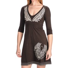 Rock & Roll Cowgirl Fleur De Lis Dress - V-Neck, 3/4 Sleeve (For Women) in Brown - Closeouts