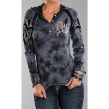 Rock & Roll Cowgirl Flocked Henley Shirt - Long Sleeve (For Women) in Black/Grey - Closeouts