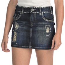 Rock & Roll Cowgirl Frayed Distress Mini Skirt - Denim, Low Rise (For Women) in Dark Rinse - Closeouts