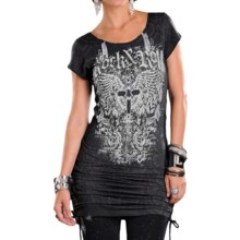 Rock & Roll Cowgirl French Terry Pencil Dress - Scoop Neck, Drawstring Seams, Short Sleeve (For Women) in Black - Closeouts