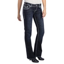 Rock & Roll Cowgirl Heart Stone Cross Detail Jeans - Low Rise, Bootcut (For Women) in Dark Wash - Closeouts