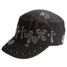 Rock & Roll Cowgirl Military Style Cap (For Women) in Black/White Stitch - Closeouts
