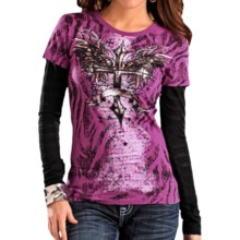 Rock & Roll Cowgirl Pring Crew Neck - Long Burnout Sleeve (For Women) in Dark Orchid - Closeouts