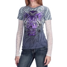 Rock & Roll Cowgirl Print T-Shirt - Long Burnout Sleeve (For Women) in Ash - Closeouts