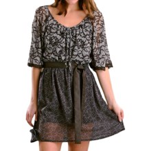 Rock & Roll Cowgirl Printed Peasant Dress - 3/4 Flutter Sleeve (For Women) in Brown - Closeouts