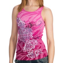 Rock & Roll Cowgirl Rib-Knit Print Tank Top - Scoop Neck (For Women) in Pink - Closeouts