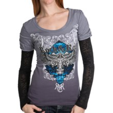 Rock & Roll Cowgirl Scoop Neck T-Shirt - Cotton Jersey, Long Burnout Sleeve (For Women) in Grey - Closeouts