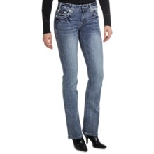 Rock & Roll Cowgirl Stone Detail Bootcut Jeans - Mid Rise (For Women) in Light Wash - Closeouts