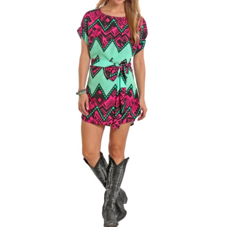 Rock and Roll Cowgirl Tribal Aztec Dress Short Sleeve (For Women)