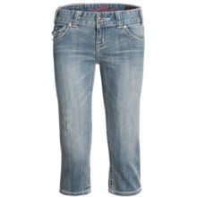 Rock & Roll Cowgirl White Saddlestitch Distressed Capris - Low Rise (For Women) in Light Wash - Closeouts