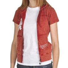 Rock & Roll Cowgirl Winged Heart Hoodie Sweatshirt - Zip Front, Short Sleeve (For Women) in 90 Deep Red - Closeouts