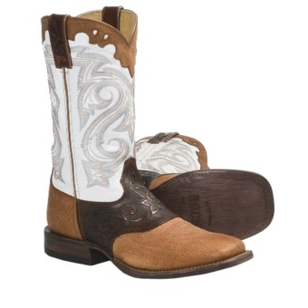 Rocky Handsewn Leather Western Boots - 11" (For Women) in Cognac/White