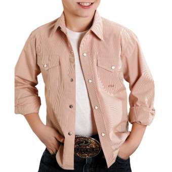 Roper Amarillo Mini-Check Shirt - Snap Front, Long Sleeve (For Boys) in Orange